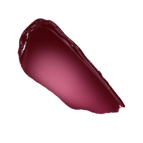 Temptation swatch of ColourPop So Juicy Plumping Gloss, smeared in a thick, high-shine deep berry plum streak with a soft gradient on a white background, showcasing its glossy finish and plumping texture.