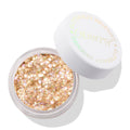 Spinner Glitter Gel in an open clear pot, showcasing chunky gold glitter with iridescent star shapes, the white lid reading ColourPop Glitterally Obsessed set aside on a white background; festival-ready ColourPop Glitter Gel makeup.
