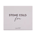 Stone Cold Fox shadow palette shown closed, featuring embossed “STONE COLD fox” lettering on a pale taupe faux-leather cover with ColourPop logo, studio-lit on a white background; a sleek neutral ColourPop Shadow Palette packaging shot.