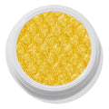 ColourPop Super Shock Shadow Tankini shows a vibrant metallic yellow‑gold pan sparkling with a quilted, bouncy texture, sitting open in a white jar against a clean white studio background.