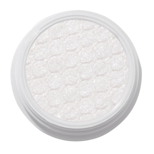 ColourPop Super Shock Shadow Tassel, a shimmering icy white cream-to-powder eyeshadow catching light across its quilt-textured pan inside a white round pot, shown in a crisp studio close-up on a white background.
