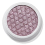ColourPop The Griffith Super Shock Shadow eyeshadow showing a metallic cool-toned lavender-pink shimmer, pressed with a quilted honeycomb texture in a white round pot, reflecting silver sparkles for high-shine lids.