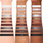 ColourPop Tried and True Crème Gel Liner swatches line three arms, showcasing matte and metallic shades - Exit, Calabasas, Honeydude, Kicker, Hit the Jackpot, Overboard, Sunnyvale, Karaoke Night, Brew Haha, and Swerve - across light, medium, and deep skin tones.