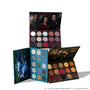 Twilight Forever palette trio displayed open, showing three Twilight-themed ColourPop eyeshadow palettes with rows of shimmery silvers, bold reds, earthy browns, greens, and blues, each compact featuring iconic Twilight movie artwork on the covers.
