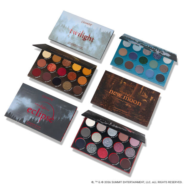 Makeup palettes inspired by 'Twilight' series on a white background