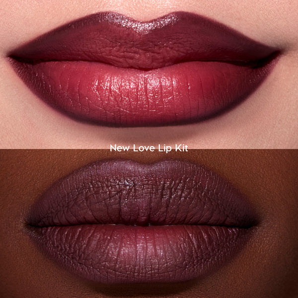 Close-up of two models wearing deep berry lip shades from The Twilight Saga Eclipse X ColourPop full collection set, showing the rich, vampy Twilight-inspired lipstick color on different skin tones.