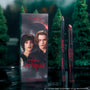 ColourPop New Love Lippie Stix and matching lip pencil stand beside Twilight Eclipse themed box art, featuring moody forest background and vampy deep rose shade ideal for Twilight inspired makeup looks.