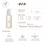 Fourth Ray Beauty BFD Oil Cleanser by ColourPop shown in a clear pump bottle with cream label, alongside callouts: PM face cleanser for dry, oily, combo, sensitive, normal and acne‑prone skin, featuring camellia, juniper berry, and meadowfoam seed for “Better Face Days.”