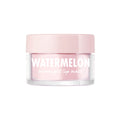 ColourPop Watermelon Lip Mask shown in a small clear glass jar with a pale pink lid, the light pink overnight formula labeled “WATERMELON” in white, sitting centered against a clean white background.