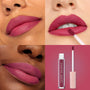 ColourPop Ultra Matte Lip You Win coats lips in rich berry‑mauve, shown in a grid on multiple skin tones with a smooth ultra matte finish; product tube and doe‑foot applicator displayed on a rosy backdrop.