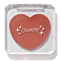 Heart-shaped ColourPop Lip and Cheek Balm in Larchmont Village sits closed in a clear square compact with sparkles logo, showcasing a warm terracotta hue on a bright white background.