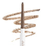 ColourPop Cool Cocoa Pencil brow pencil extends its retractable tip, laying cool‑toned medium brown swatch strokes on a clean white background to showcase the shade payoff and smooth, creamy texture.