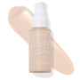 ColourPop Hyaluronic Hydrating Foundation (Pretty Fresh) in shade Fair 10 N stands upright in a frosted bottle with a white pump, with a creamy neutral swatch swept behind on a white background to show tone and coverage.