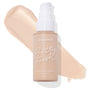 ColourPop Hyaluronic Hydrating Foundation bottle in Fair 20 N stands upright with a white pump, “Pretty Fresh” label visible, set over a creamy neutral swatch on white, showcasing the dewy, hydrating formula.