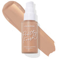 ColourPop Hyaluronic Hydrating Foundation Pretty Fresh bottle with white pump stands upright, showcasing the Medium 95 N neutral medium-tan shade in a wide swipe behind it on a clean white background.