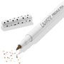 ColourPop Freckle Pen in Soft Brown uncapped, felt-tip applying scattered soft brown freckle dots, with polka-dot white cap beside it on a clean white background; long-wearing, buildable faux freckles makeup.