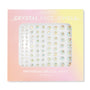 ColourPop Crystal Face Jewels Individual sheet displaying 81 iridescent round adhesive crystals in varied sizes arranged in neat rows, set in pastel pink-to-yellow ombré packaging for customizable face accents.