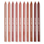 ColourPop Truth or Bare Lippie Pencil kit standing upright in a neat row, ten lip liner pencils in nude, pink, mauve, terracotta, and brown tones on a white background, with ColourPop “lippie pencil” branding visible.