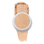 Flute Punch, a ColourPop Super Shock Highlighter, sits in a white round pot while sweeping a swatch of warm champagne-gold shimmer beneath it on a clean white background.