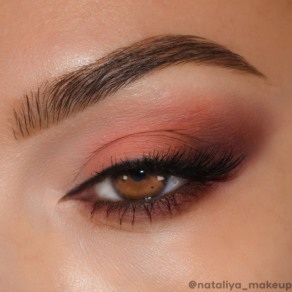 Brown eye wearing a soft matte rose‑to‑plum smoky blend with defined crease, fluttery lashes, and subtle wing, created using the ColourPop Gone Matte Shadow Palette, showcasing rich pigment and seamless blend for everyday neutral looks.