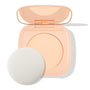 Open peach flip-top compact displaying ColourPop Pretty Fresh Face Powder in shade Fair 1, a light fair pressed powder, with a round white applicator sponge beside the pan on a clean white background.