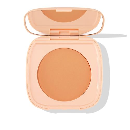 ColourPop Pretty Fresh Face Powder in Medium 10 displayed open, showing a round pan of medium tan pressed powder inside a peach square compact with mirror on a white background.