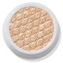 ColourPop Super Shock Shadow Flower Child displaying a shimmery champagne-gold eyeshadow pan with a quilted sparkle texture, set in a white round pot on a light backdrop.