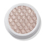 ColourPop I Heart This Super Shock Shadow displaying a sparkly champagne-beige eyeshadow with silver shimmer and a bouncy quilted texture, set in a round white pot and shown top-down on a clean white background.