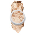 ColourPop Churro Super Shock Highlighter sits in a round white pot, its marbled champagne and bronze shimmer swatched beneath in a wide crushed streak on a clean white background.