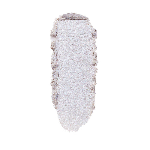 ColourPop Honeymoon Super Shock Highlighter swatch catching light as a long, oval smear of icy silver‑lavender shimmer with soft, crumbly edges, shown isolated on a clean white background.