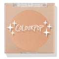 ColourPop Pressed Powder Bronzer in Avila Beach sits closed in a square nude compact, clear lid stamped with white stars and COLOURPOP, revealing a large round warm tan bronzer pan in a clean studio product shot on a light background.