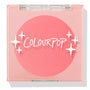 Big Reveal compact showcasing a coral-pink ColourPop Pressed Powder Blush, closed in a translucent pink square case with a clear lid, white sparkle graphics, and ColourPop logo, set on a clean studio background with a soft shadow.