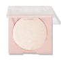Cold One ColourPop Pressed Powder Highlighter in a soft pink square compact with a clear lid half open, displaying a large single pan of icy champagne shimmer on a clean white studio background.