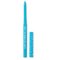Crystal Crush ColourPop Crème Gel Liner, a bright turquoise twist-up eyeliner, stands uncapped to reveal a creamy tip; matching cap with white star, heart, and smiley icons rests beside it on a clean white background.