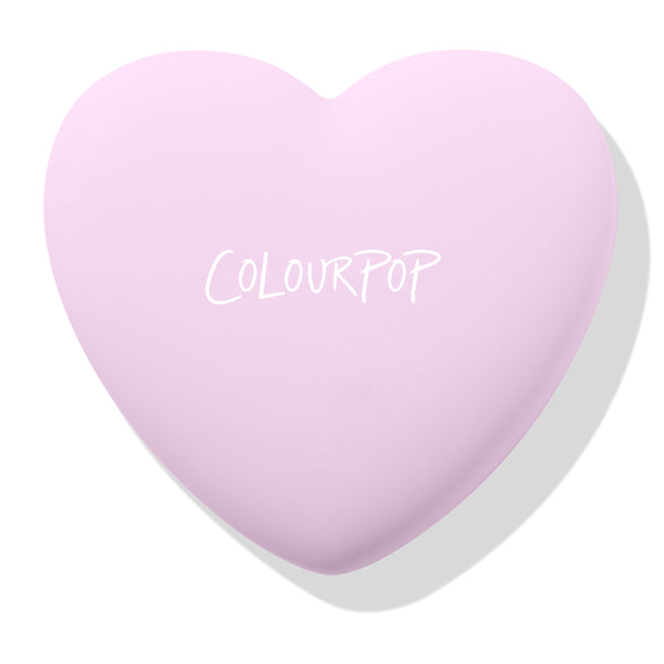Cupid’s Bow ColourPop Pressed Powder Blush compact closed - pastel lavender heart-shaped case with white COLOURPOP logo, angled on a clean white background with a soft shadow.