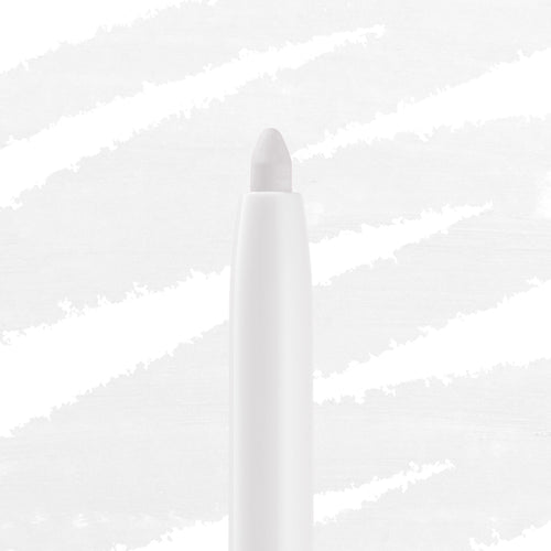 White twist-up eyeliner tip extends from a sleek white barrel, ColourPop Crème Gel Liner in Exit shade, shown close-up against a light streaked background.