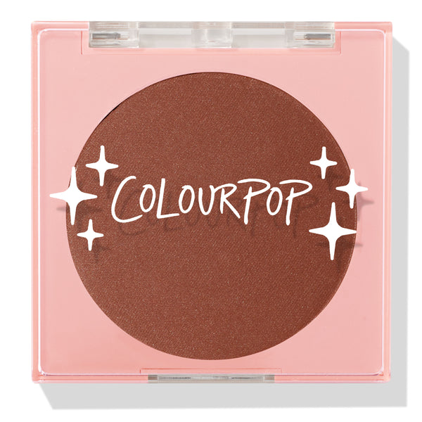 Full Throttle ColourPop Pressed Powder Blush compact sits closed, revealing a large warm terracotta pan inside a pink square case with a clear lid and white ColourPop logo with star accents, product photographed on a white background.