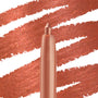 Get Lucid crème gel liner pencil twists up to reveal a shimmering rose-gold tip, set against bold matching swatches that show its metallic payoff; ColourPop Crème Gel Liner in a coppery peach shade for precise eye definition.