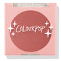 Just Cruisin’ ColourPop Pressed Powder Blush shown closed in a pink square compact with a clear lid and white sparkles logo, revealing a matte warm rose terracotta pan on a clean white background.