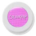 Colourpop Lil Vibe Super Shock Blush compact showing bright matte hot pink blush with textured finish under clear lid, white round casing, studio lighting on white background for Shop All Colourpop collection.