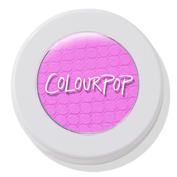 Colourpop Lil Vibe Super Shock Blush compact showing bright matte hot pink blush with textured finish under clear lid, white round casing, studio lighting on white background for Shop All Colourpop collection.