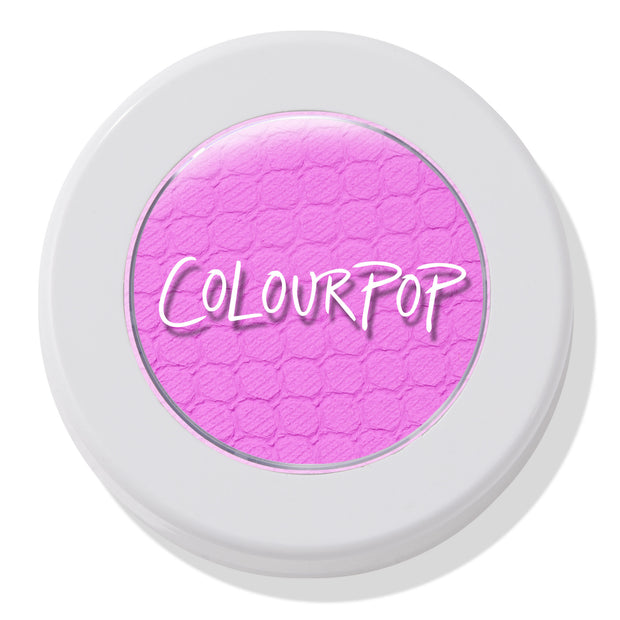 Colourpop Lil Vibe Super Shock Blush compact showing bright matte hot pink blush with textured finish under clear lid, white round casing, studio lighting on white background for Shop All Colourpop collection.