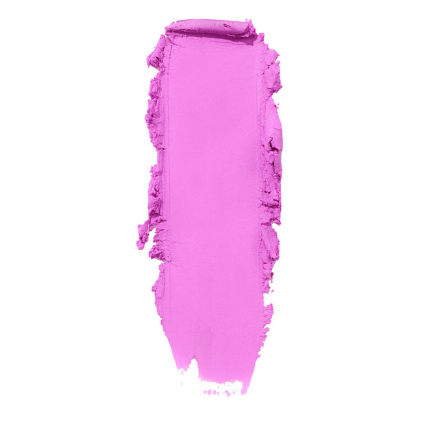Lil Vibe Super Shock Blush swatch showing a vivid matte hot-pink Colourpop formula smeared vertically on a white background, highlighting its creamy texture and bold pigment for Shop All Colourpop shoppers.