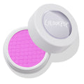Colourpop Lil Vibe Super Shock Blush in a bright matte hot pink shade sits in an open round white pot with textured pressed surface and clear lid showing the Colourpop logo on a clean white background, perfect for Shop All Colourpop listings.