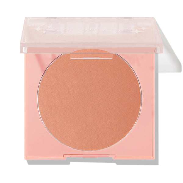 No Rules ColourPop Pressed Powder Blush displayed in a pale pink square compact with a translucent lid half open, revealing a large warm peach pan, photographed on a white background for product detail.