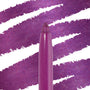 Plum Smash ColourPop Crème Gel Liner pencil with the tip extended showcases a shimmering plum-purple shade with fine sparkle, set against bold matching swatch streaks to highlight creamy, high-pigment payoff for precise eye lining.