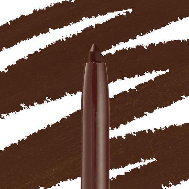 Sunnyvale Crème Gel Liner tip draws bold chocolate-brown strokes across a white backdrop, showcasing the creamy, long-wearing finish of the ColourPop Crème Gel Liner.