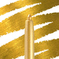 Wildcat ColourPop Crème Gel Liner pencil tip shows metallic gold shimmer, with bold gold swatches across a white backdrop, spotlighting the retractable, creamy formula for precise, long-wear eye lining.