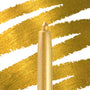 Wildcat ColourPop Crème Gel Liner pencil tip shows metallic gold shimmer, with bold gold swatches across a white backdrop, spotlighting the retractable, creamy formula for precise, long-wear eye lining.